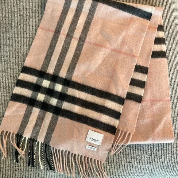 Burberry Pink and Black Checkered Scarf 100% Cashmere - Picture 1 of 3